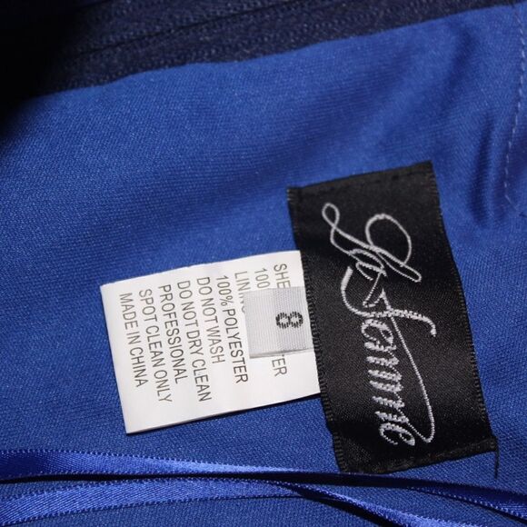 NWT La Femme Beaded V-Neck Lace Gown blue Maxi Dress Women Size 8 $639 - Picture 12 of 15